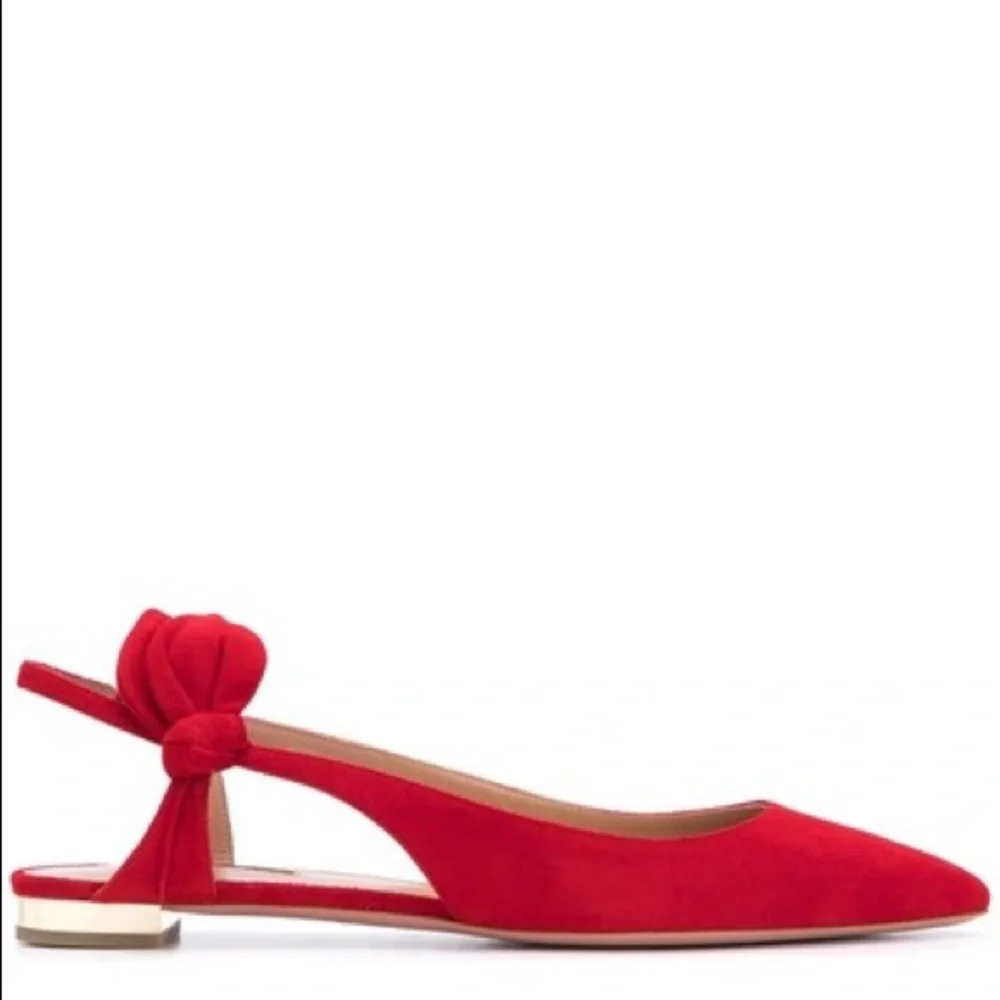 BNIB Aquazzura Red Suede Ballet Ballerina Slingback Flats - Picture 13 of 15